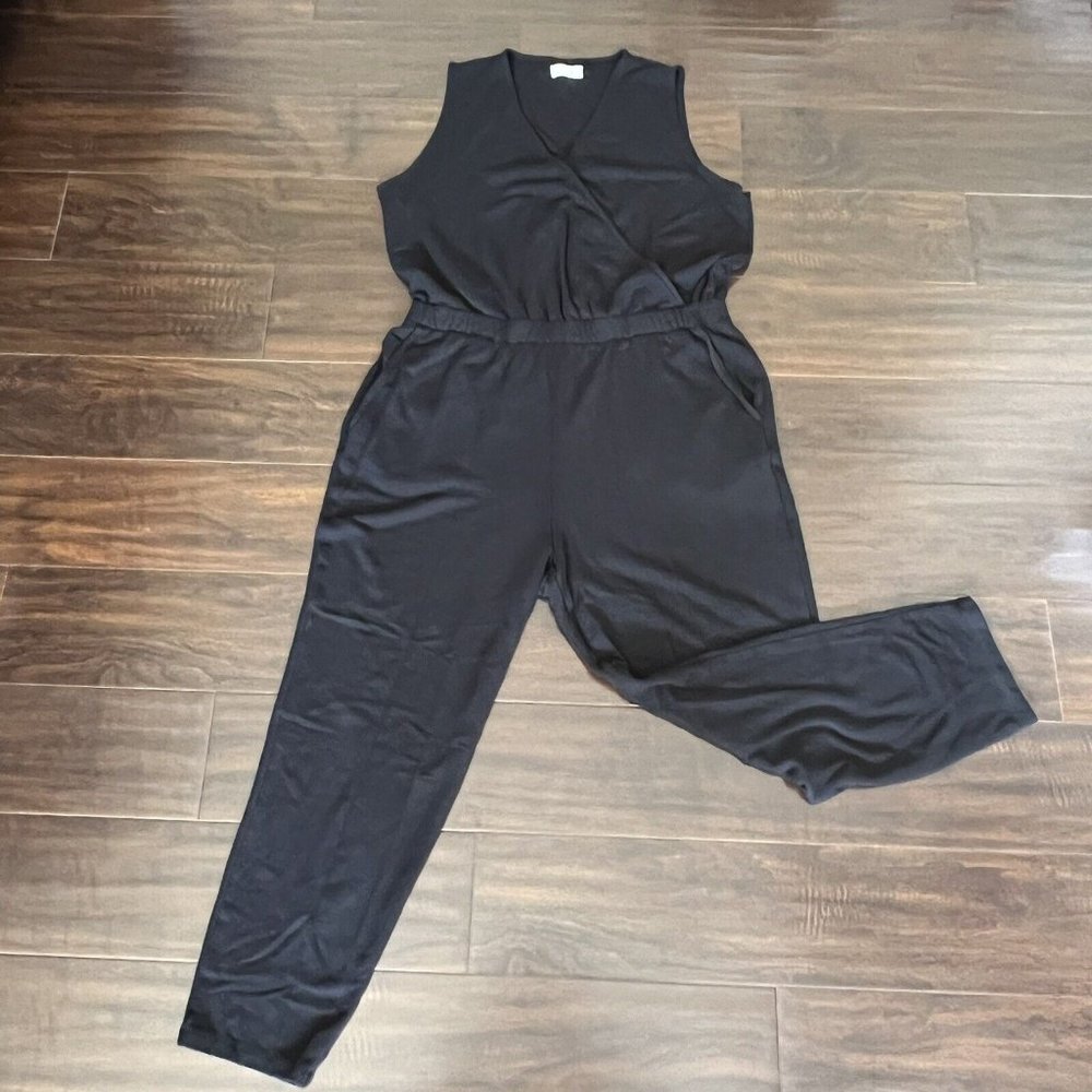 Lou & Grey Womens Large  Black Wrap Sleeveless  Jumpsuit